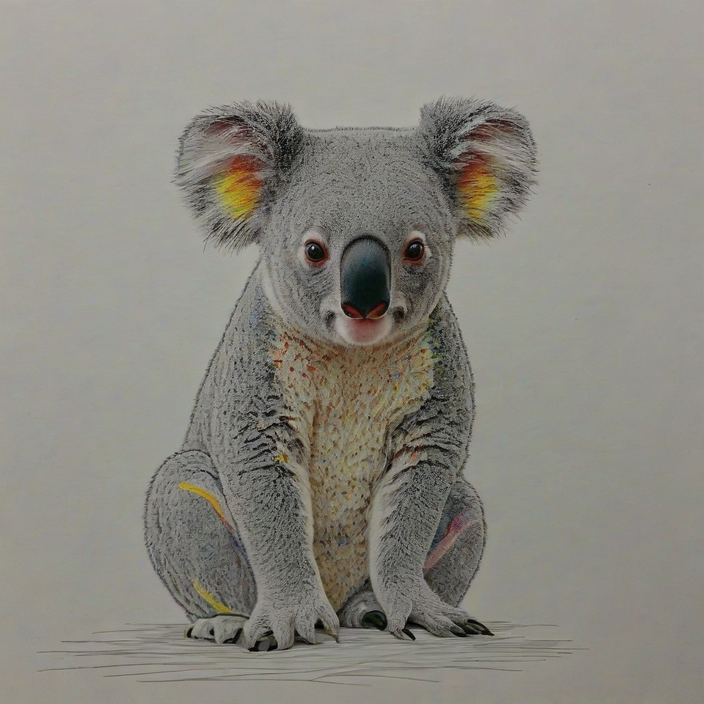 line drawing, color pop of a koala, on a plain white background, even lighting