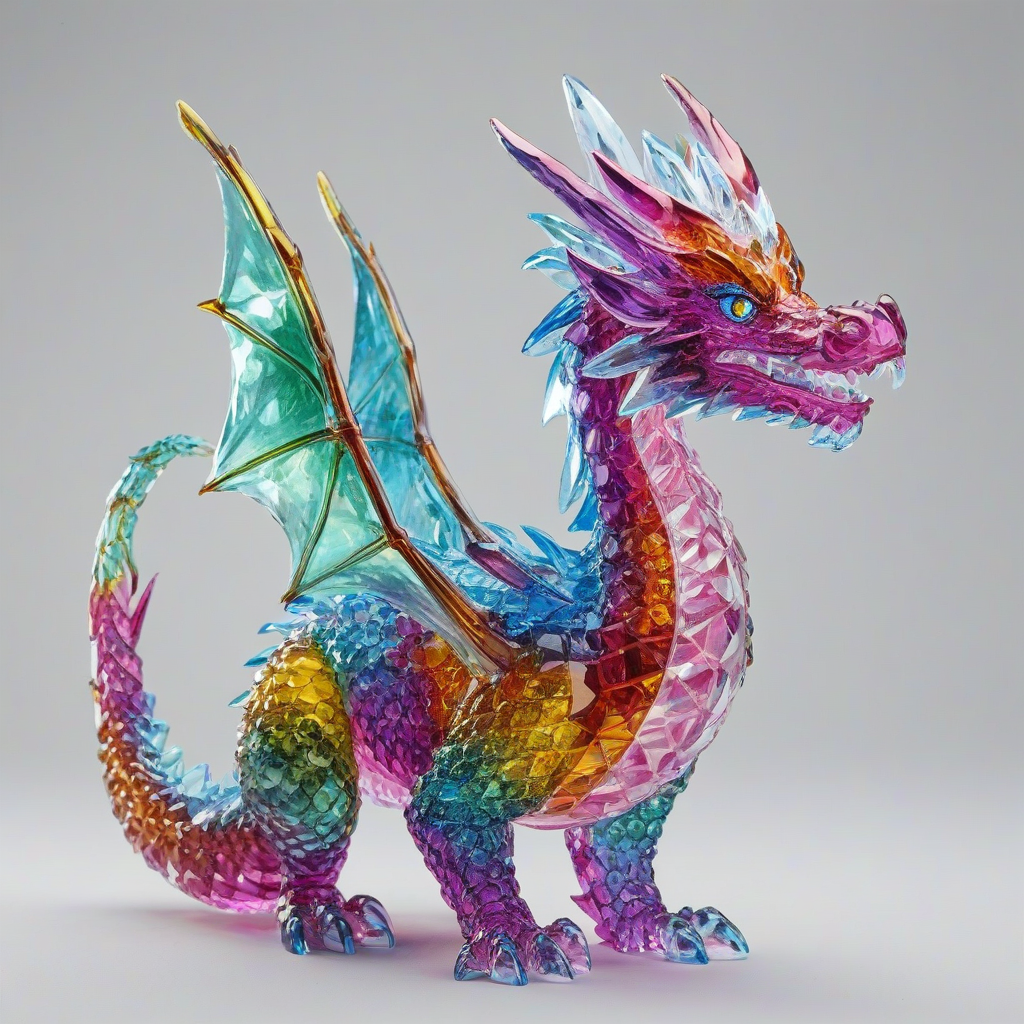 cartoon style colorful, crystal dragon, on a plain white background, even lighting