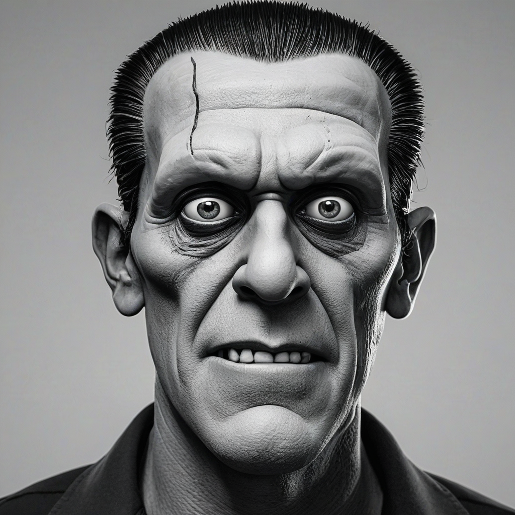 cartoon Frankenstein's monster style, on a plain white background, even lighting
