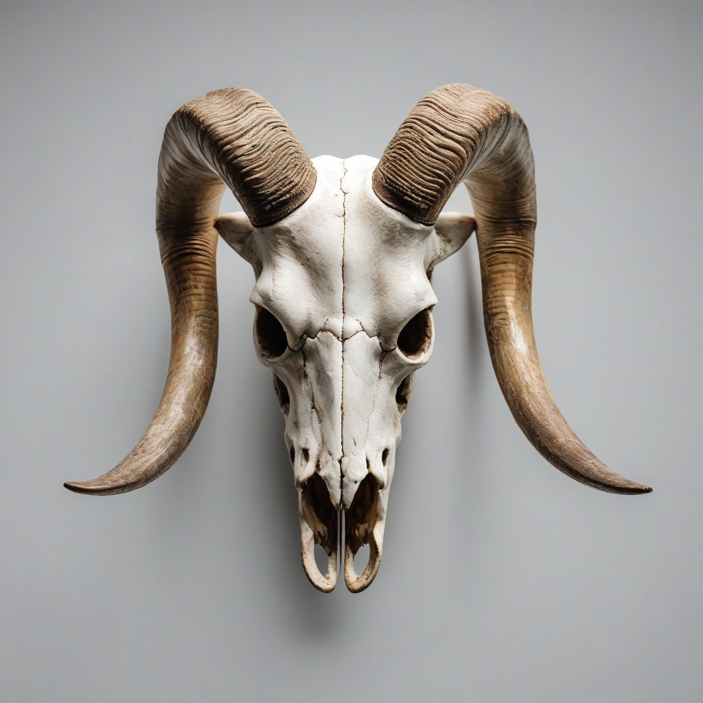 ram skull, on a plain white background, even lighting