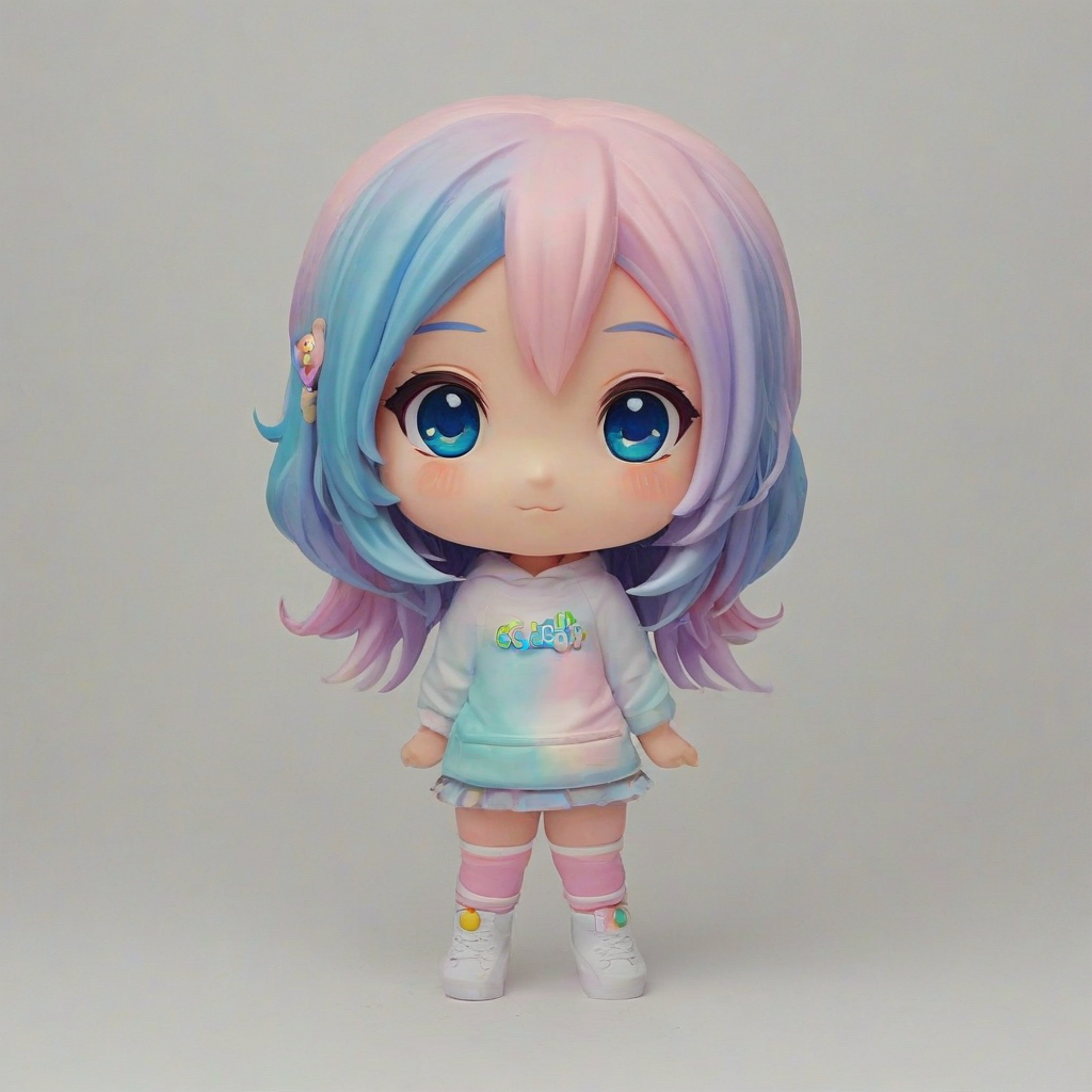 chibi anime girl with pastel colored hair, full body visible, on a plain white background, even lighting
