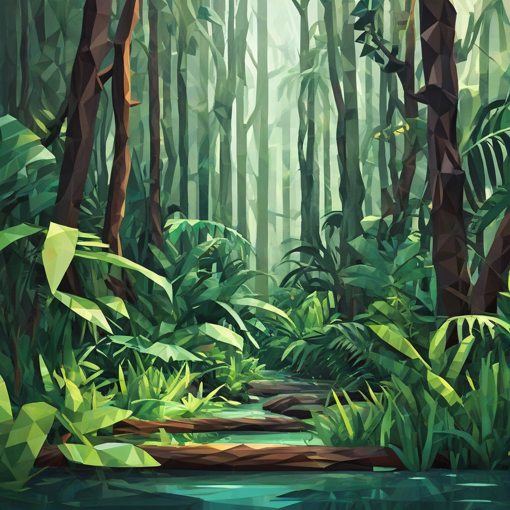 Low poly art of a rainforest