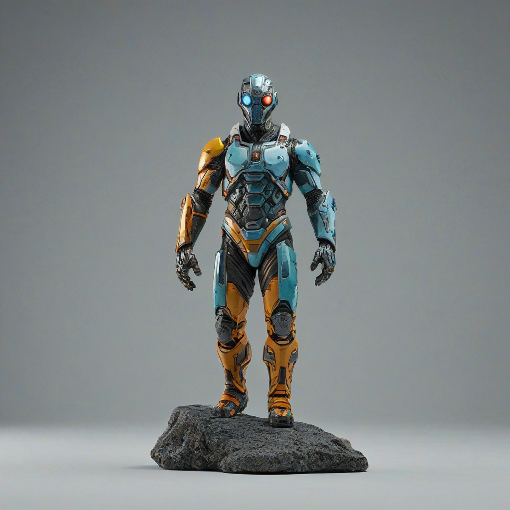 sci-fi, colored character, made of rock, plain background, full- body view, on a plain white background, even lighting