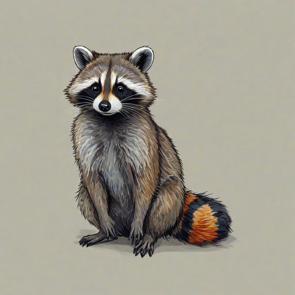 cartoon, hand-drawn, raccoon, colorful, on a plain white background, even lighting
