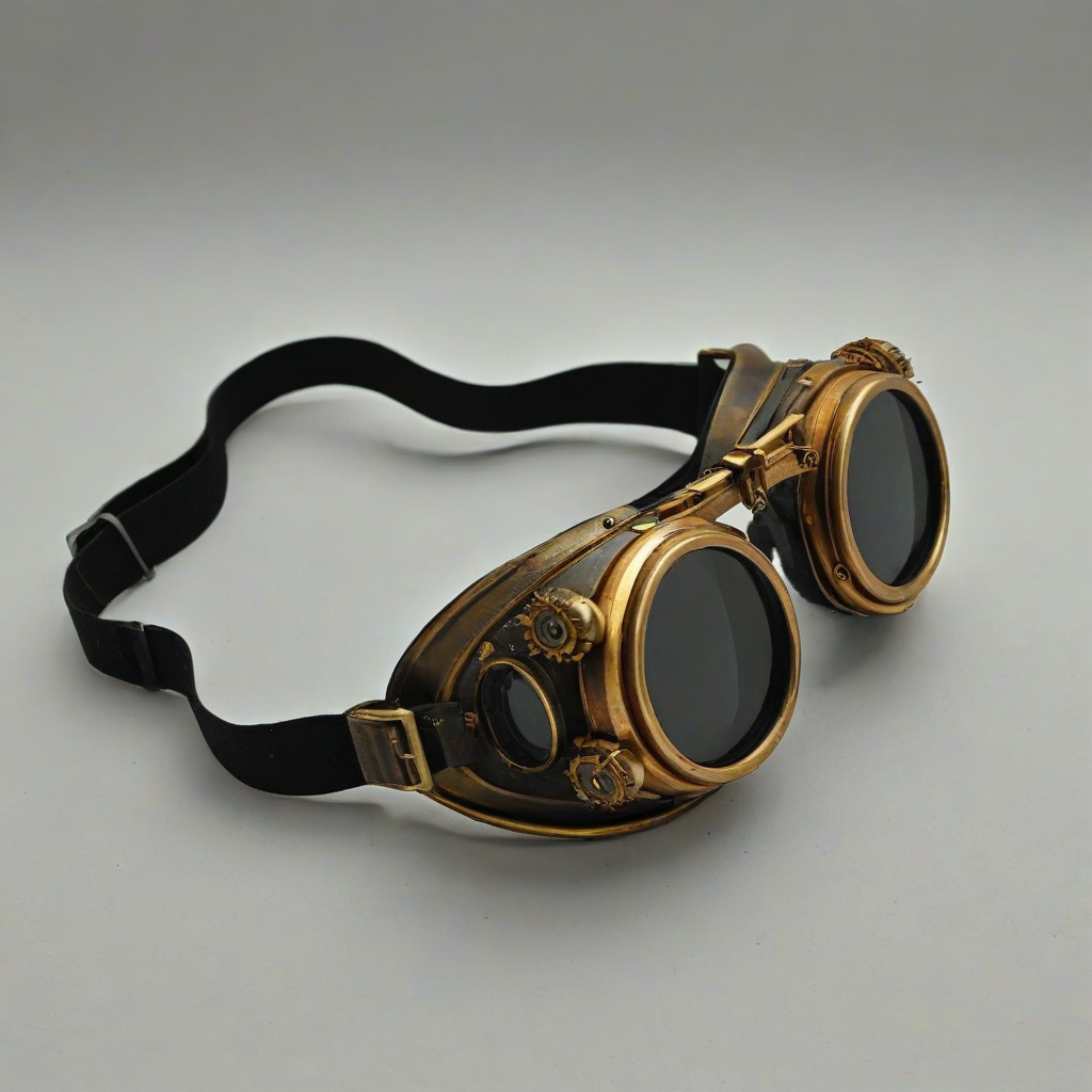 dieselpunk style sun goggles, on a plain white background, even lighting