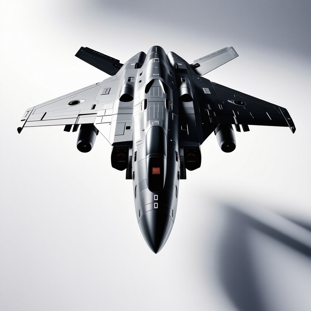 A Starcraft terran style air unit with large vertical takeoff and landing thrusters, sleek and metallic with a futuristic design, viewed from a wide-angle shot with the entire unit visible, including its thrusters and cockpit, set against a plain white background, in a digital art style with bold lines and vibrant colors, with dynamic lighting and shading to accentuate its metallic surfaces