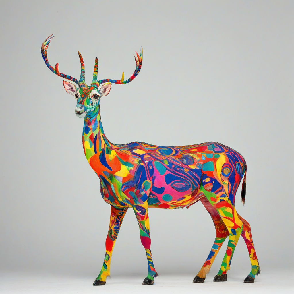 Fauvism style, full-body view, wide shot, vibrant colors, plain white background, abstract animal