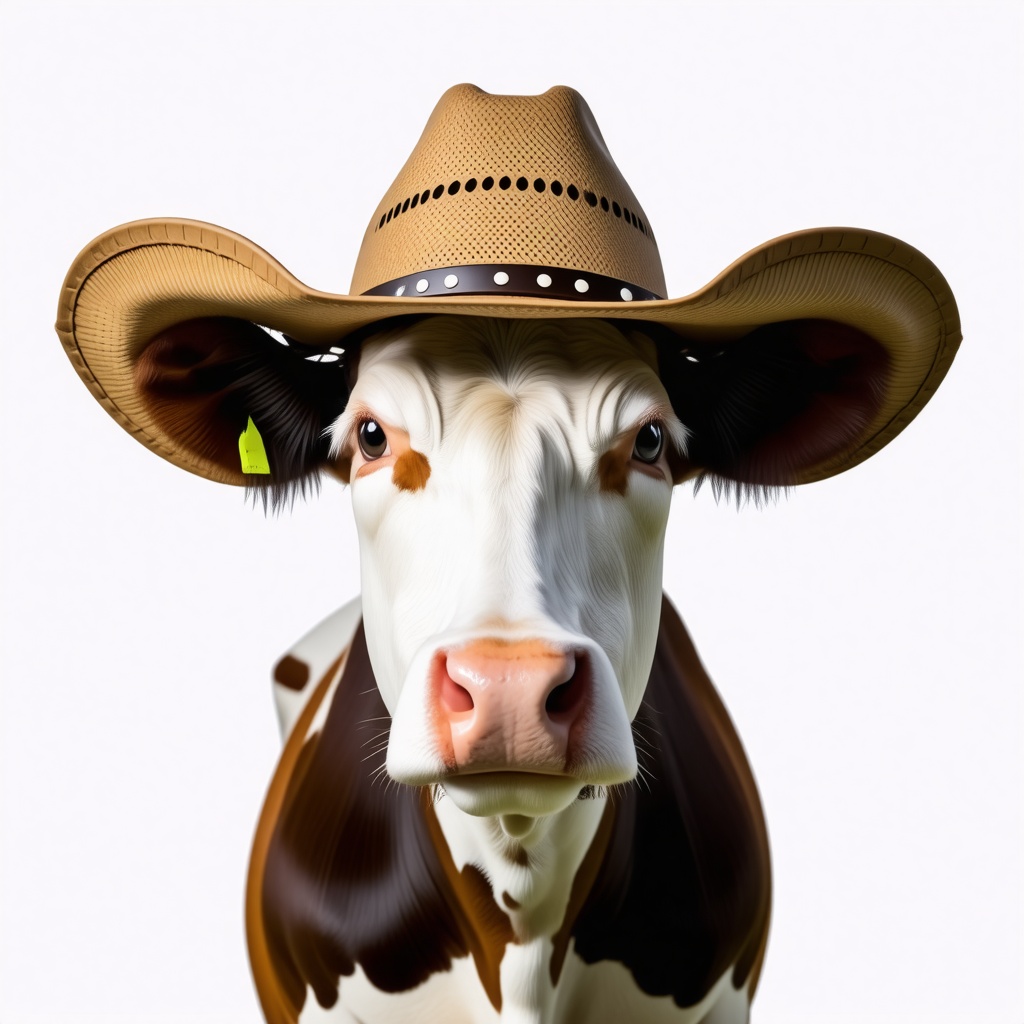 Cow wearing a cowboy hat