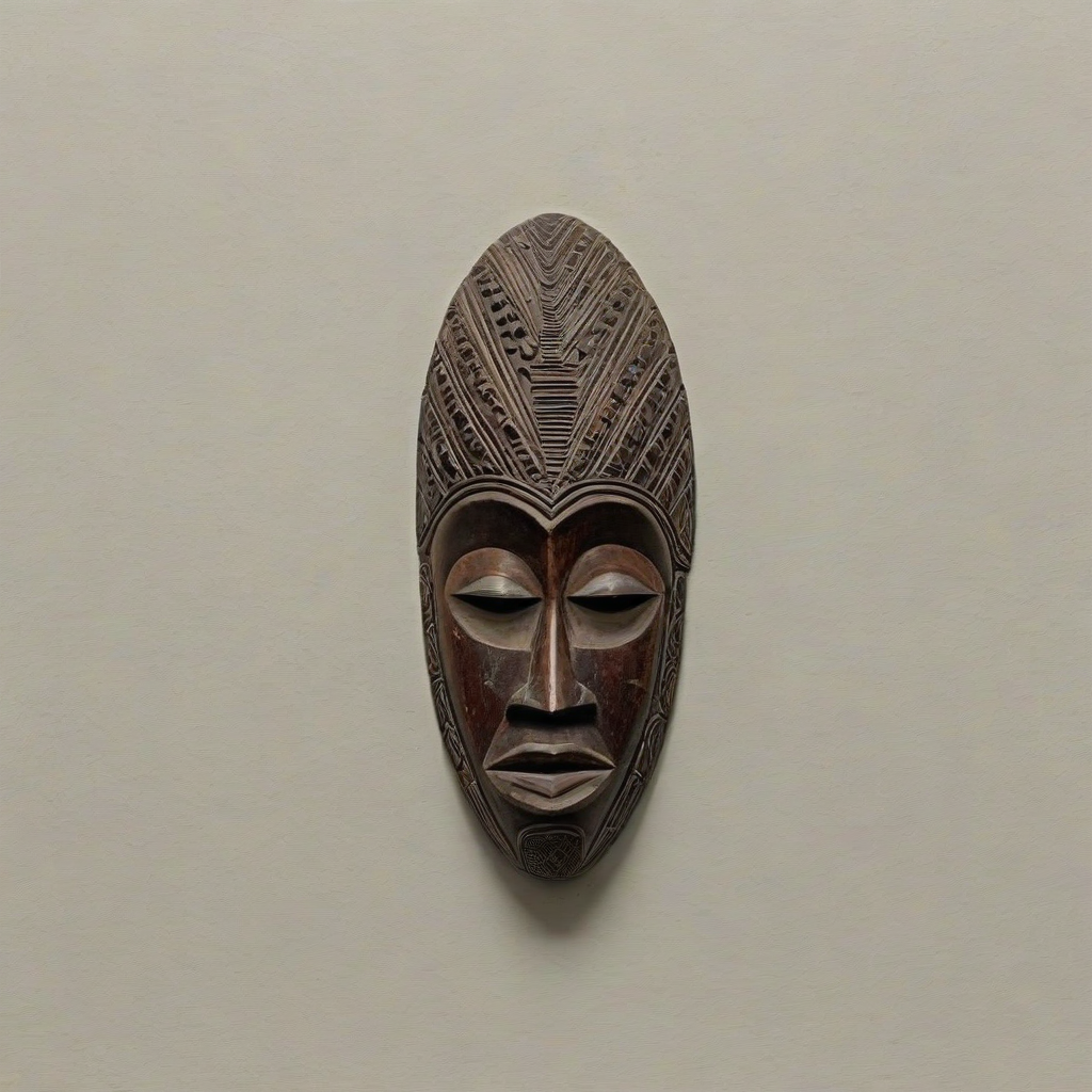 African wood carved mask, on a plain white background, even lighting
