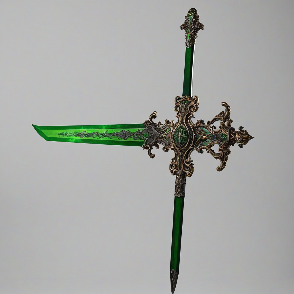 Renaissance green sword, full-body view, on white background