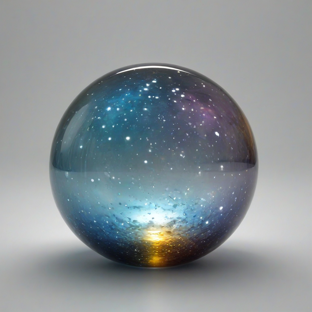 A highly detailed, full-body view, wide shot, of a galaxy glass ball, with a glass sheen, illuminated by a soft, warm, white light, on a plain white background, with no shadows, in a realistic, photorealistic style, with high contrast and vibrant colors, on a plain white background, even lighting