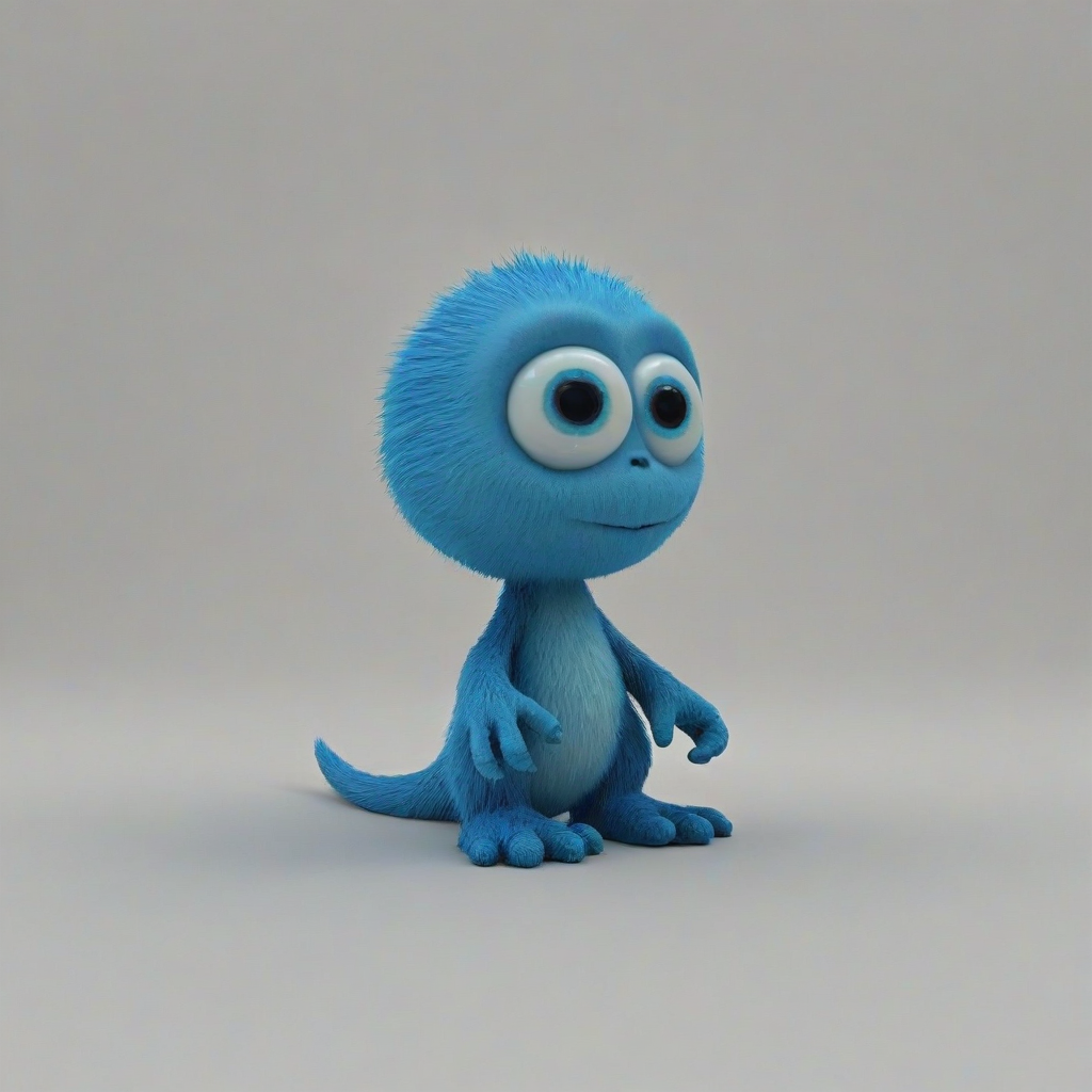 3d cartoon blue creature that is mystical, kid friendly, on a plain white background, even lighting
