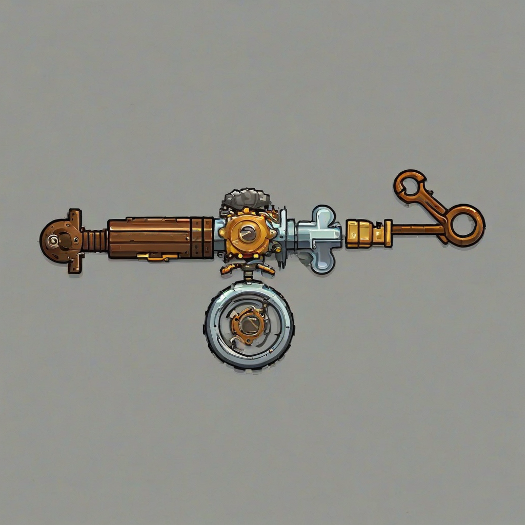 chibi, pixel art style, steampunk tool gadget on a plain white background, even lighting, on a plain white background, even lighting