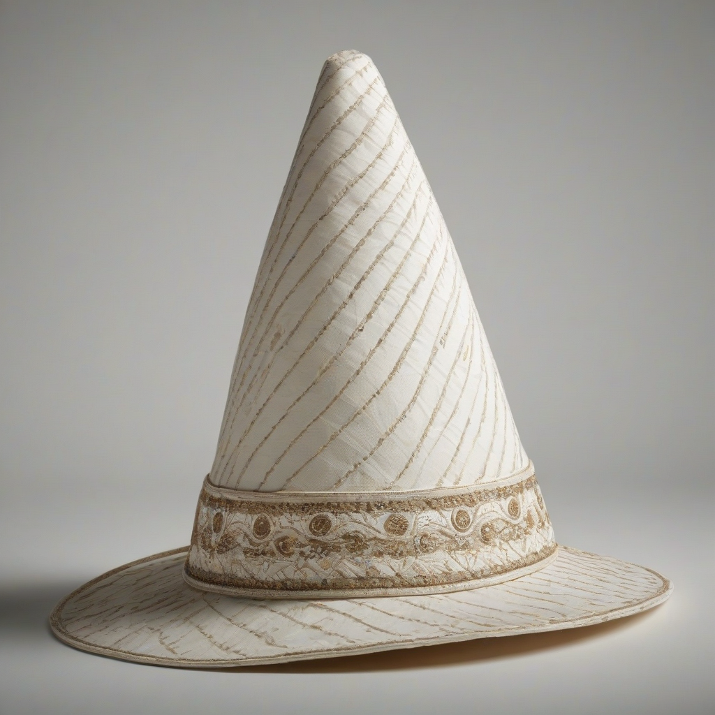 A full-body view of the Pope's Pellegrina, a traditional Italian hat, sitting on a plain white background, with intricate details and textures, in a photorealistic style, with soft, natural lighting, and a wide-angle shot to capture the entire hat, on a plain white background, even lighting 