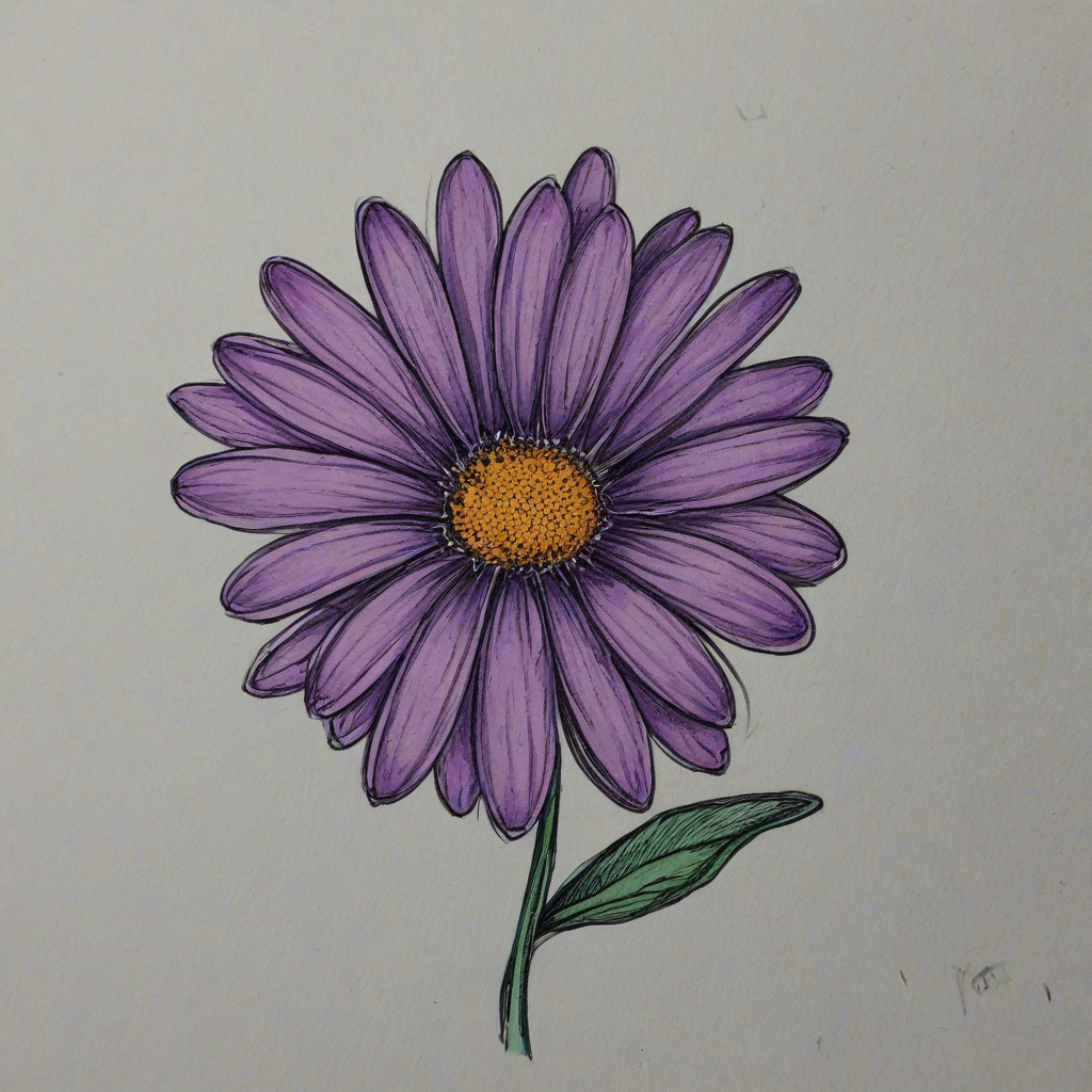 Sketch drawing of purple daisy