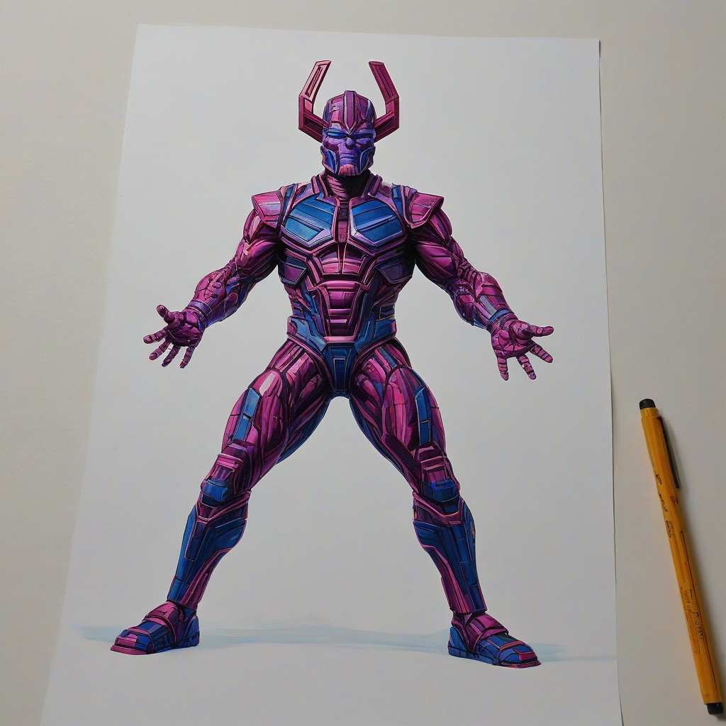 3d hand-drawn style of Galactus from Guardians of the Galaxy, bold lines, vivid colors, full body visible, on a plain white background, even lighting