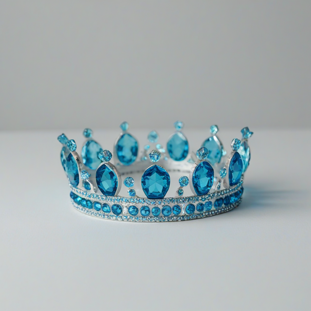 kids toy style, princess crown made of ice blue colored crystals, on a plain white background, even lighting