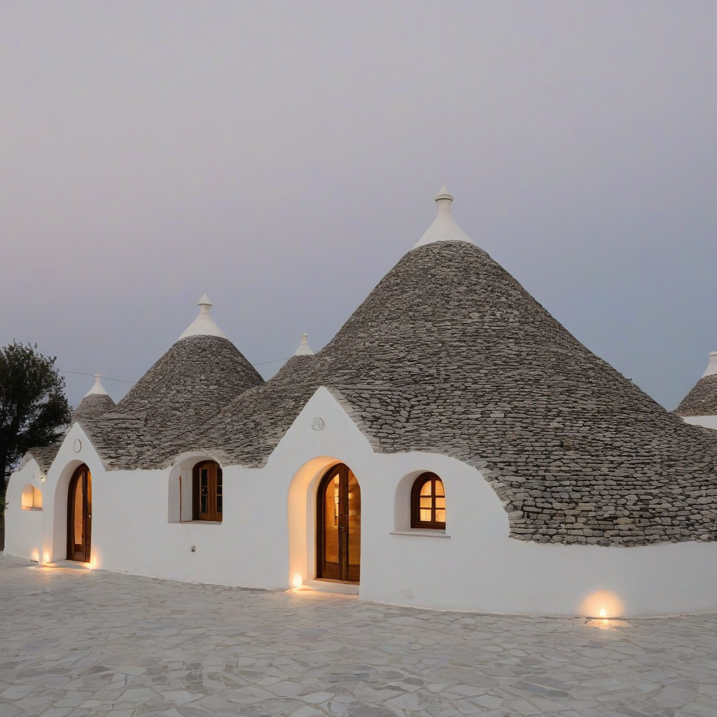 exterior of trulli house, bright lighting, wide angle shot, fully visible, on a plain white background, even lighting