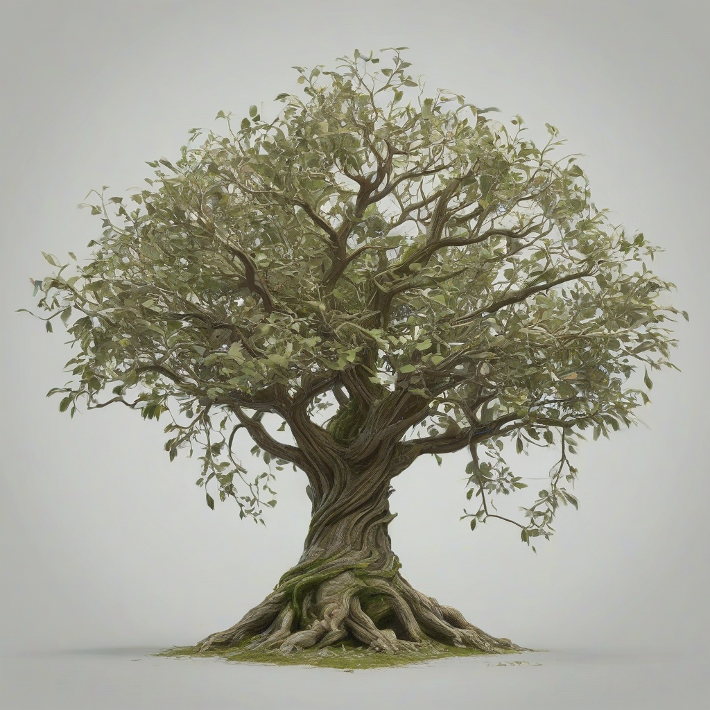 Khaki colored enchanted tree, full-body view, digital concept art, on a plain white background
