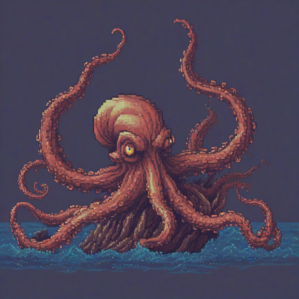 Pixel art of a kraken