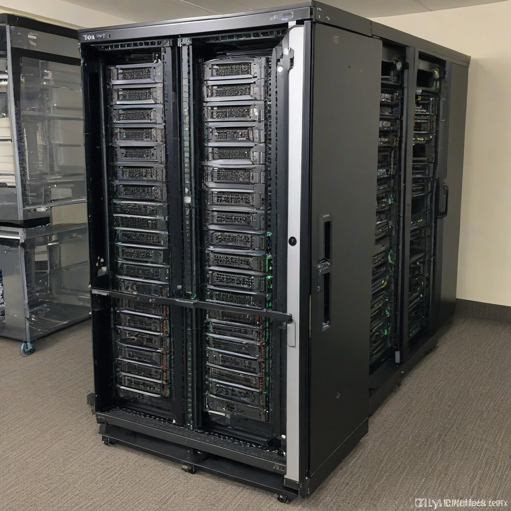 Ultra-photorealistic 42U APC NetShelter SX (AR3100) server rack with both front and rear perforated doors fully open, black metal frame, completely loaded with real Dell PowerEdge R760/R750 & HPE ProLiant DL360 Gen11 servers, every single component crystal-clear: front bezels, handles, rail kits, blinking blue/amber LEDs, colored Cat6A cables with velcro ties, cable management arms, rear PDUs visible, top brush strips, side vents, subtle dust & fingerprints, cold aisle lighting, 8K PBR textures, perfect topology, GLB-ready, ultra-realistic data center style, 45° front view --style photorealistic --quality max, on a plain white background, even lighting