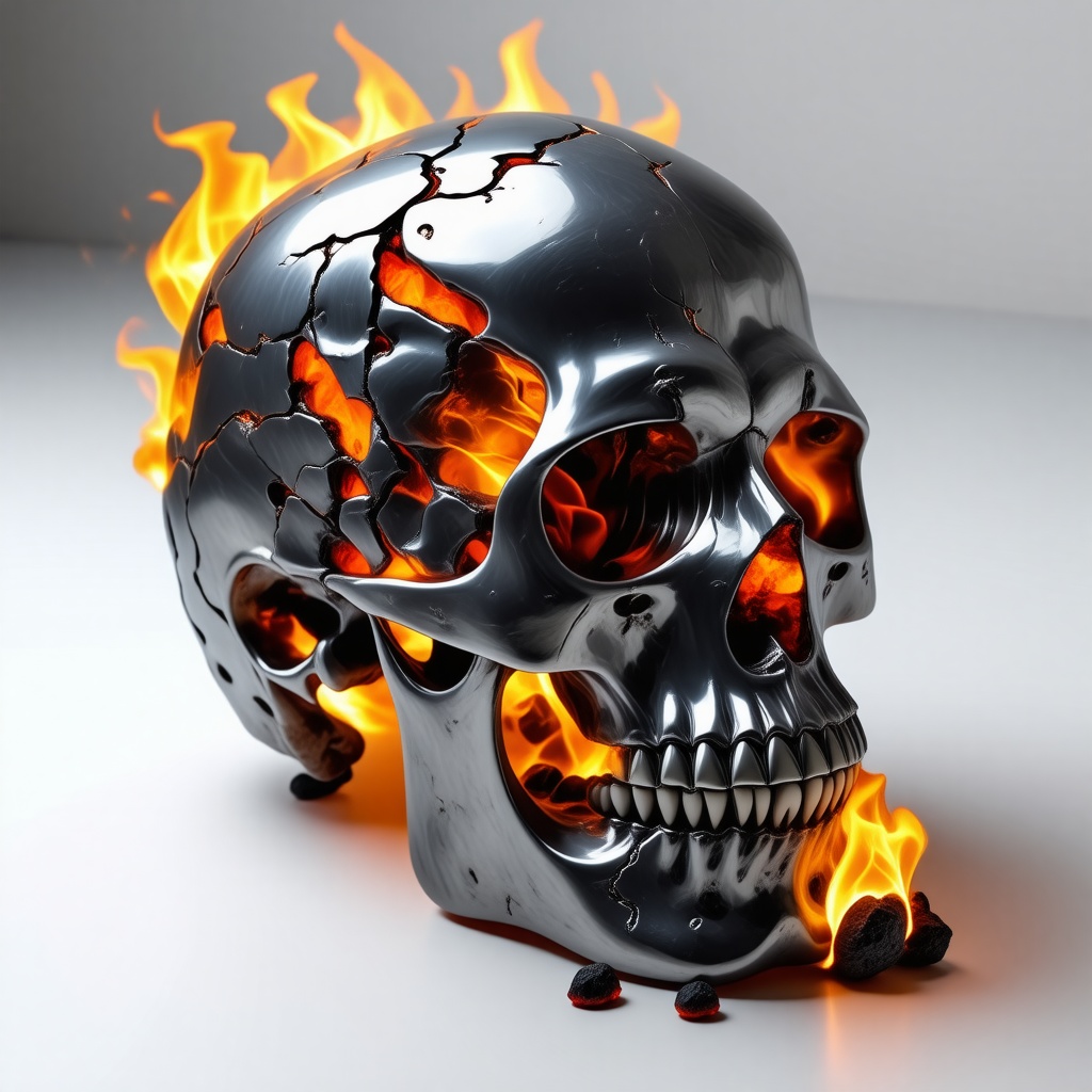 a titanium skull engulfed in lava