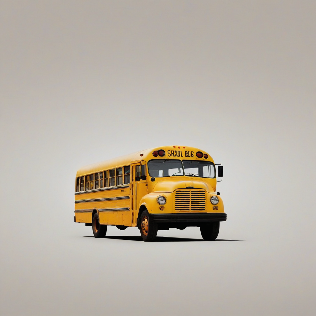 A vintage yellow school bus, full-body view, on a plain white background, with a warm sunny lighting, and a slight nostalgic filter, in the style of a classic American photograph from the 1950s, with bold lines and vibrant colors, and the bus's wheels and doors are clearly visible, on a plain white background, even lighting 
