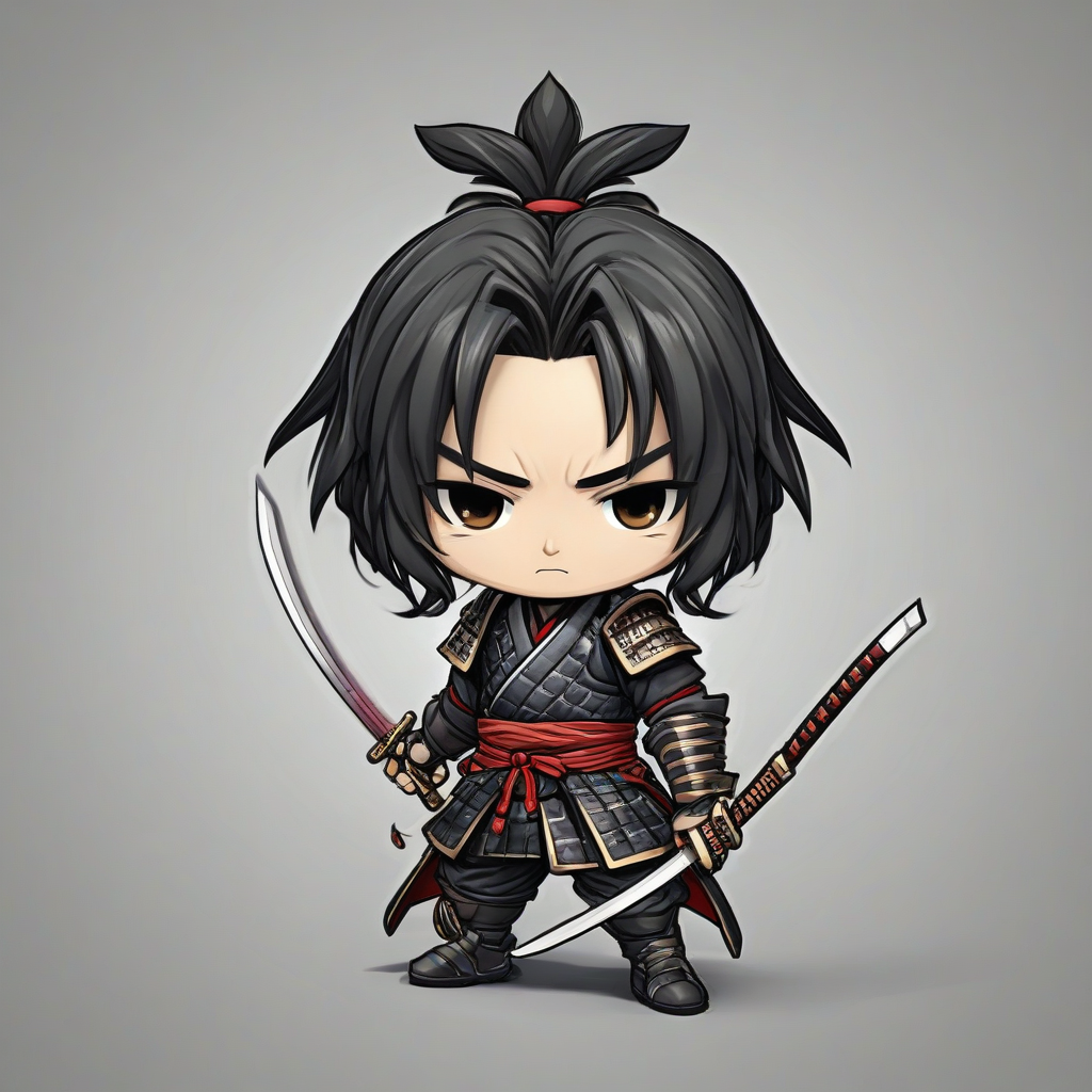 chibi style samurai, on a plain white background, even lighting