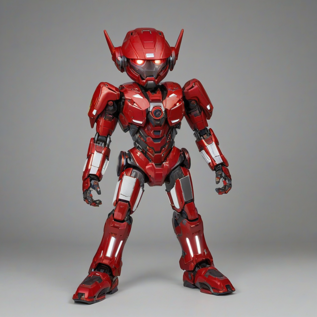 a red mecha suit, funko pop style, with an enlarged head, on a plain white background, even lighting