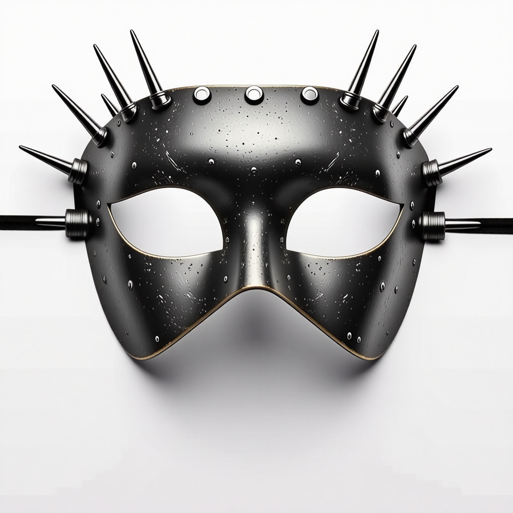 A metal masquerade mask with metal spikes coming out the sides