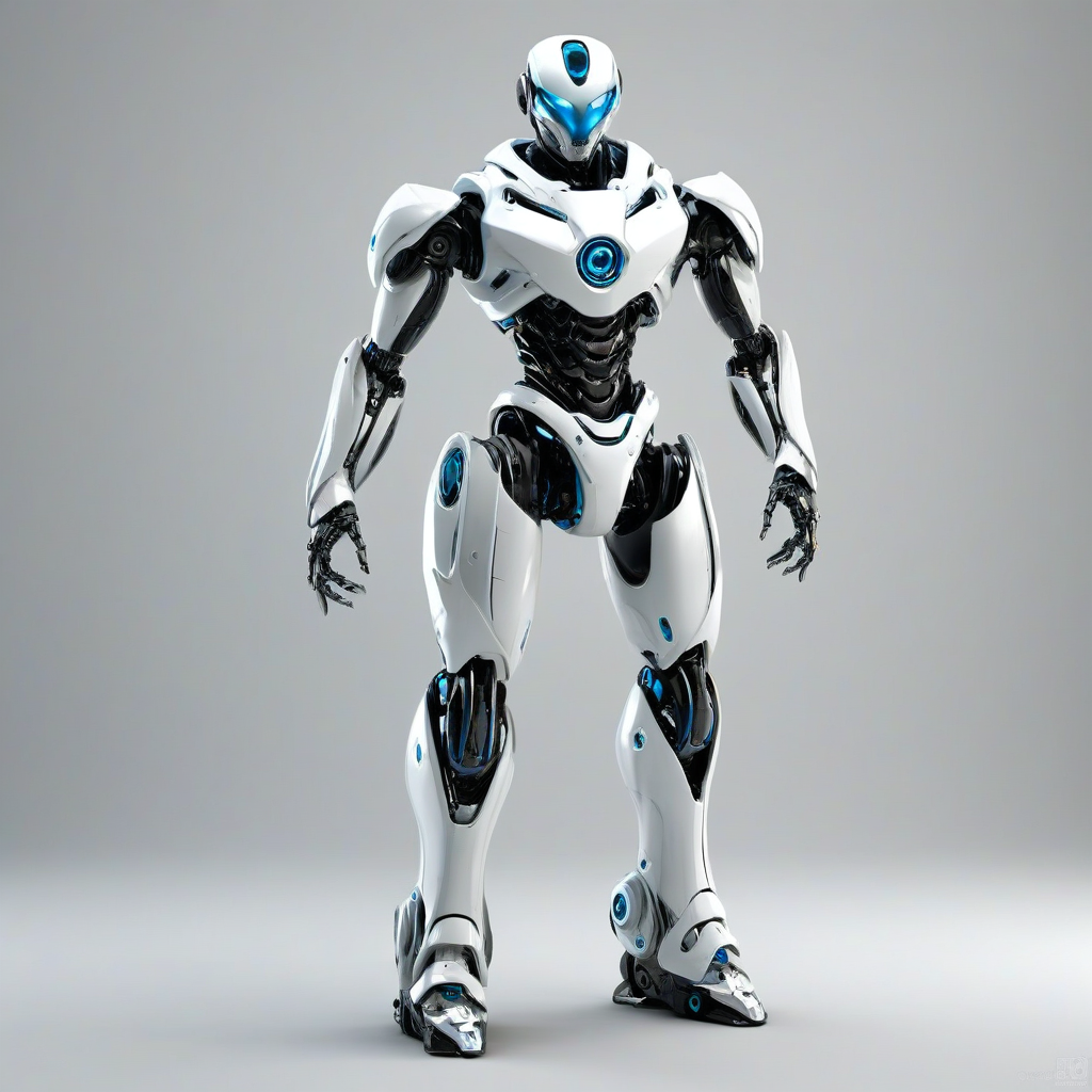 vector illustration of a futuristic robot, full-body view, on a plain white background
