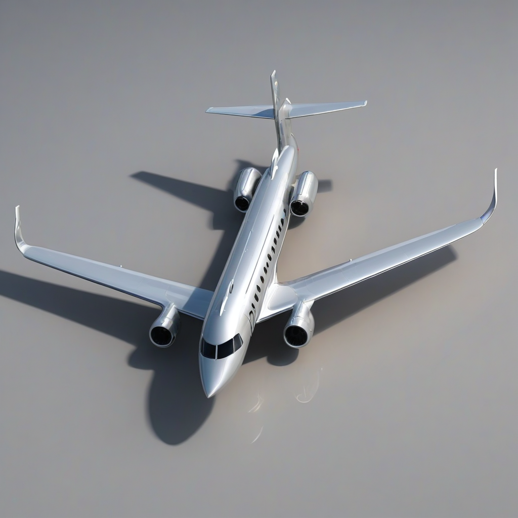 A detailed, full-body view of a sleek, silver Gulfstream G-6 airplane, with a subtle sheen, set against a plain white background, in a wide shot, with the sun shining down, casting a slight shadow underneath, and a hint of a runway in the distance, in a realistic, high-definition, digital art style, on a plain white background, even lighting 