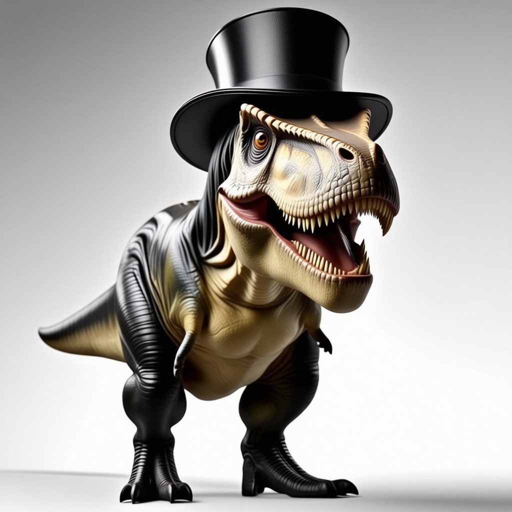 T-rex wearing a black top hat full body view