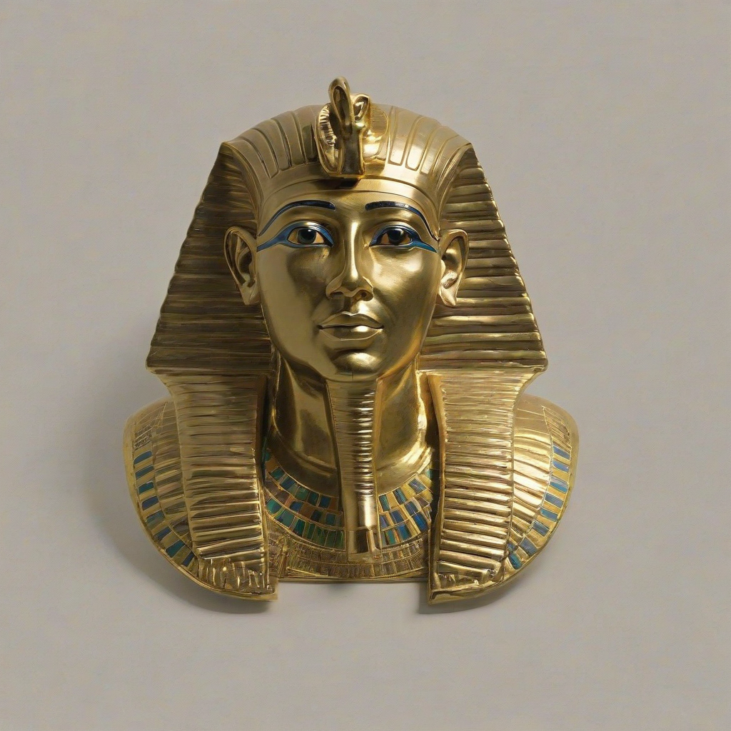gold bust of and Egyptian Pharoah, on a plain white background, even lighting