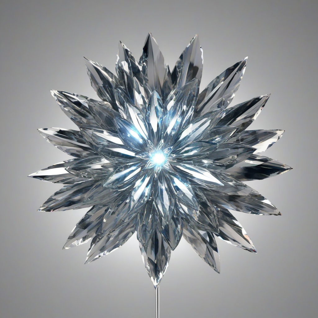 punk style crystal flower opening, with a glowing light coming from inside, on a plain white background, even lighting