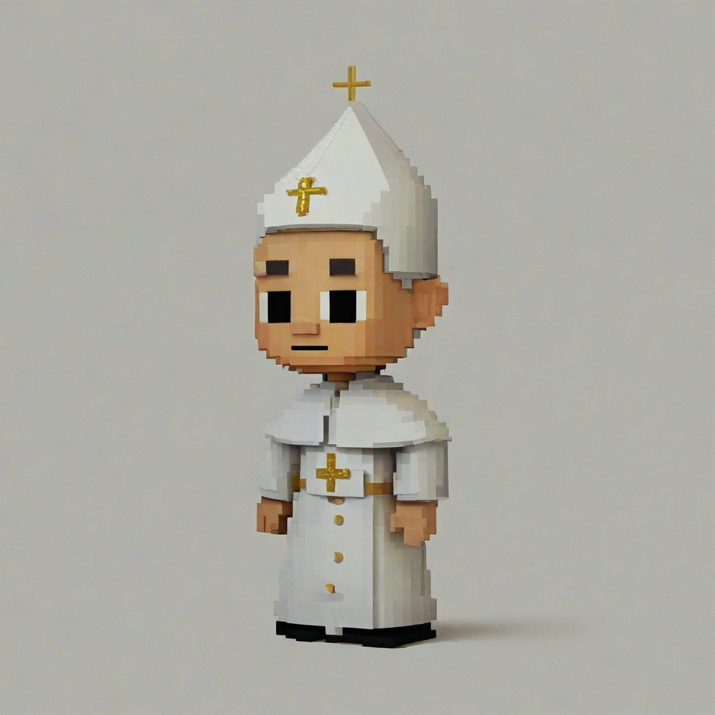 chibi pixel art style pope in a simple white cassock on a plain white background, even lighting