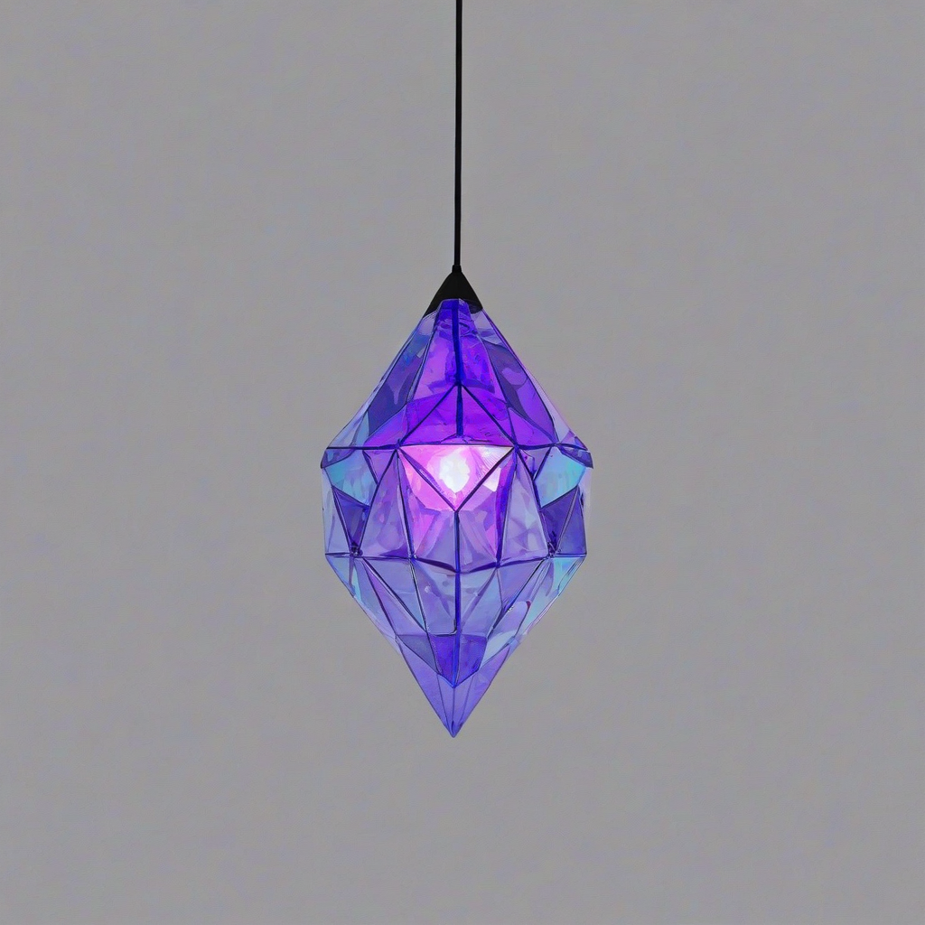 low poly light purple and blue, prismatic, crystal, light fixture, on a plain white background, even lighting