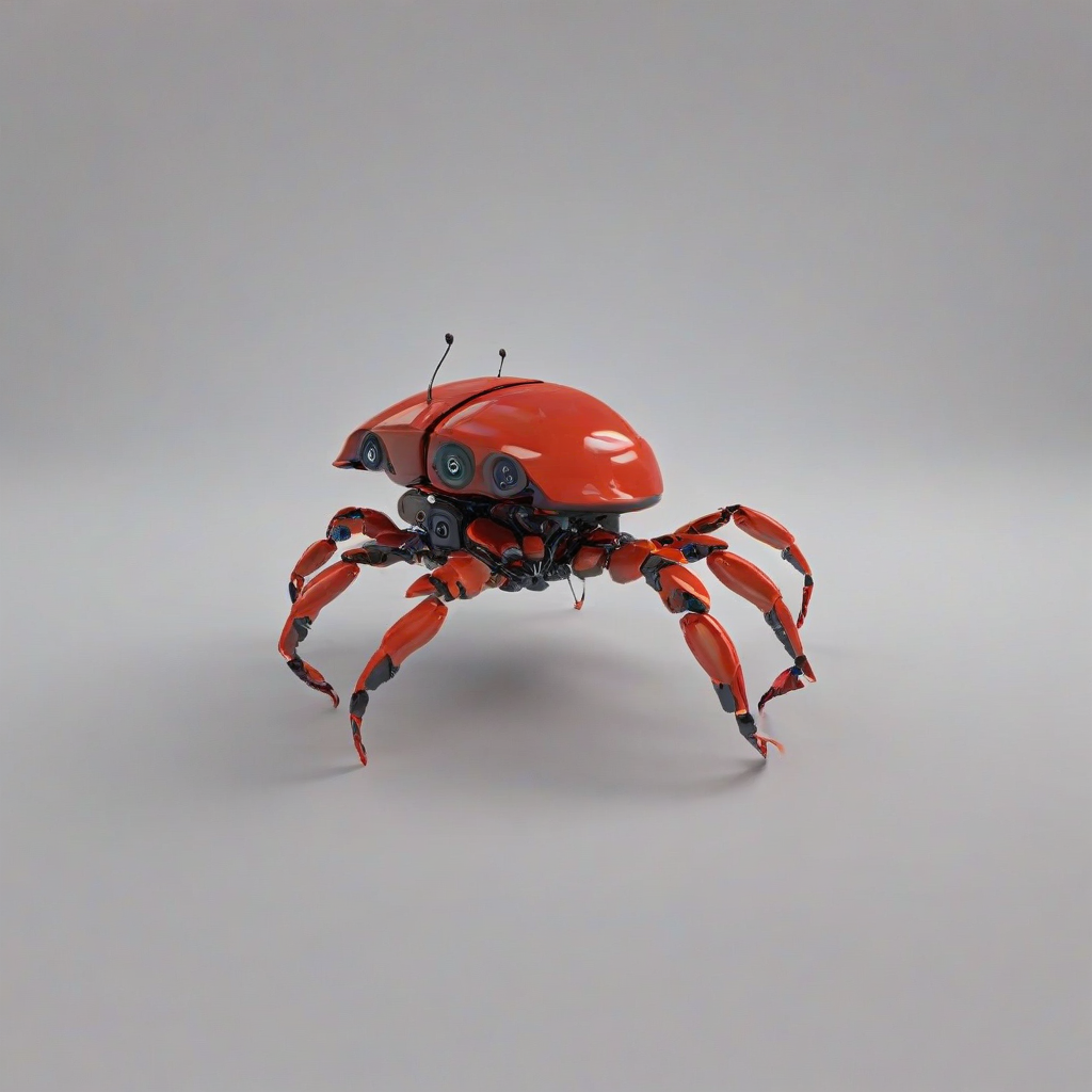 3d cartoon, red, robotic crab, on a plain white background, even lighting