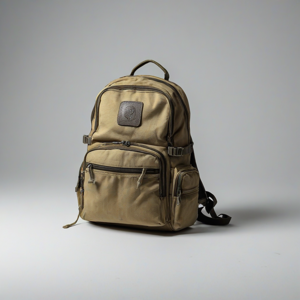 safari style backpack, on a plain white background, even lighting