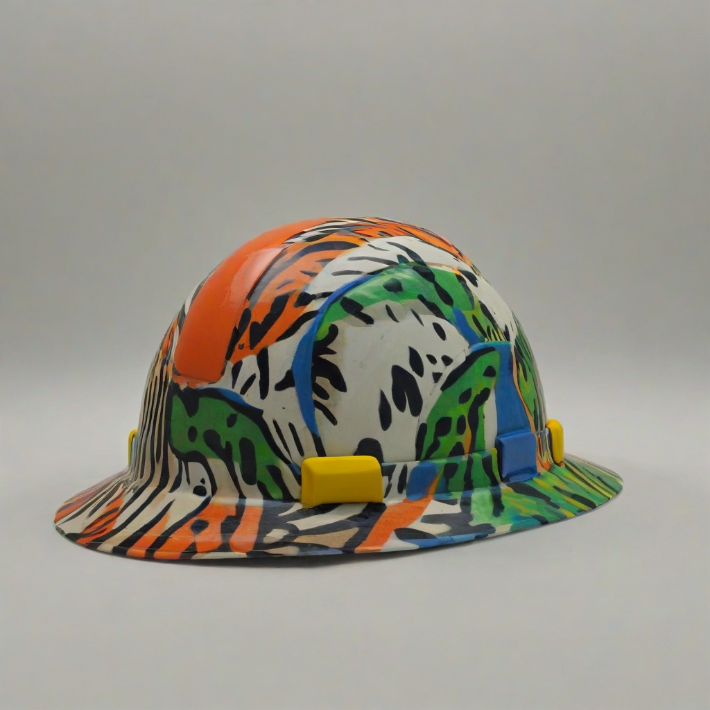 safari hard-hat style, colorful, goofy accents on the hat, on a plain white background, even lighting