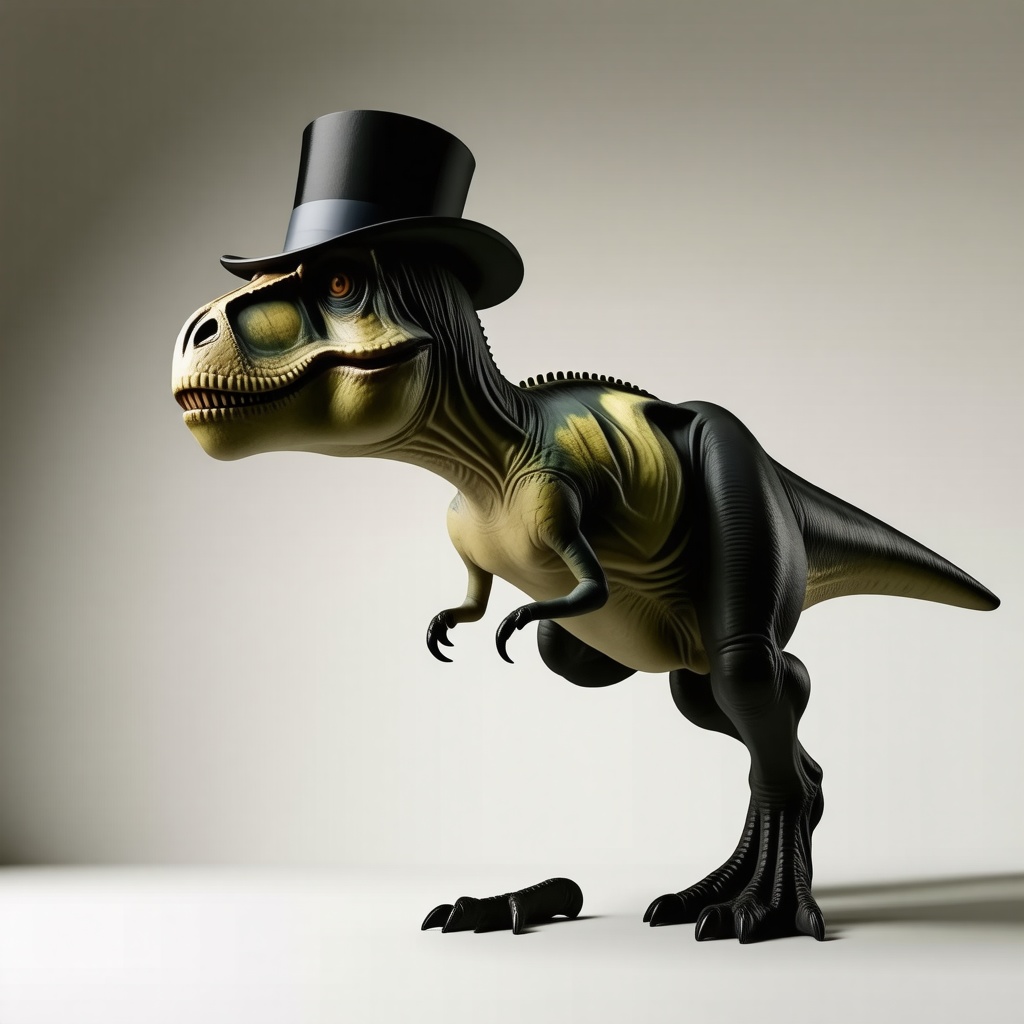 T-rex wearing a black top hat full body view
