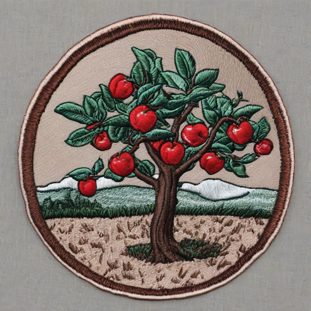 High-Fidelity Satin Embroidery Patch of an apple tree