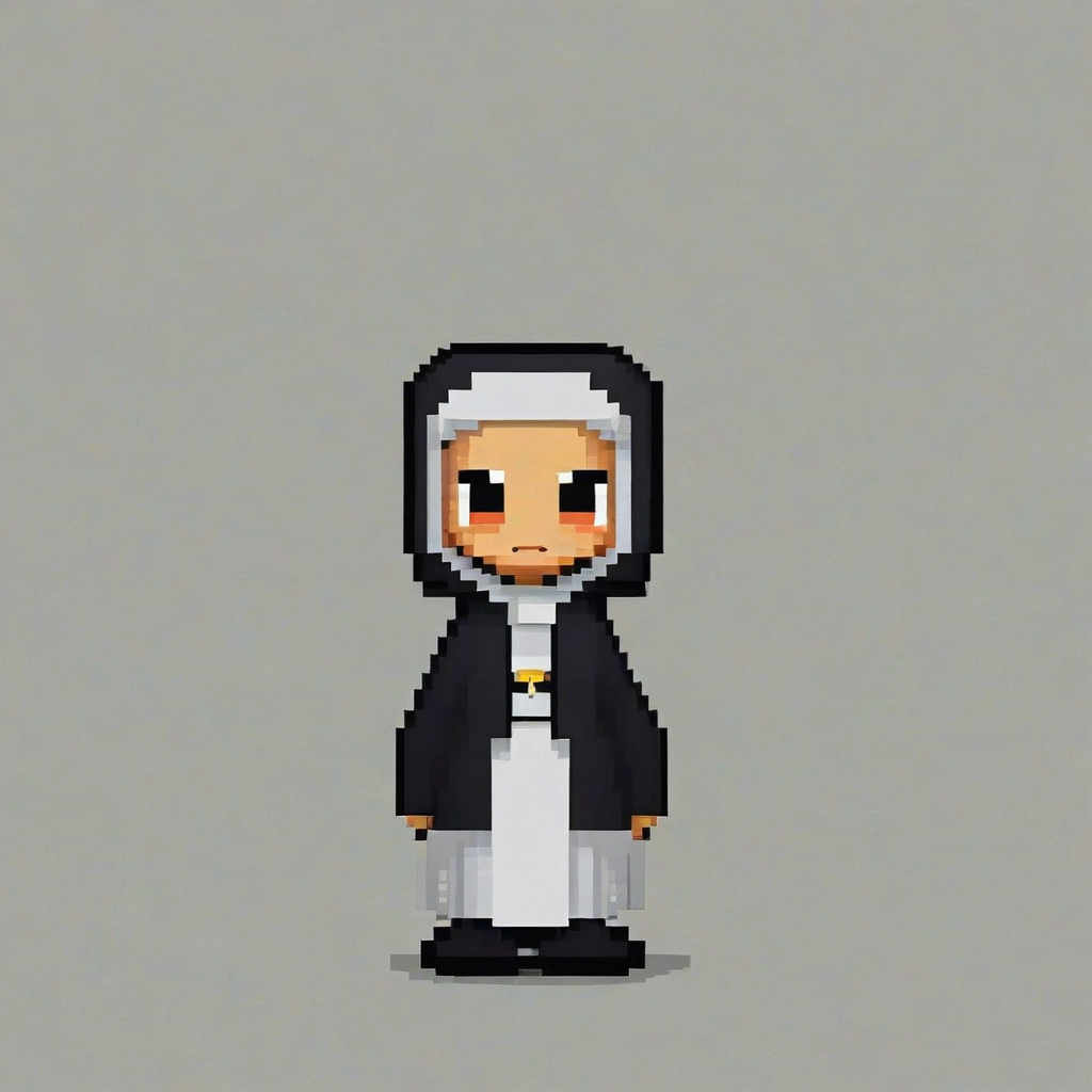 chibi pixel art style nun on a plain white background, even lighting