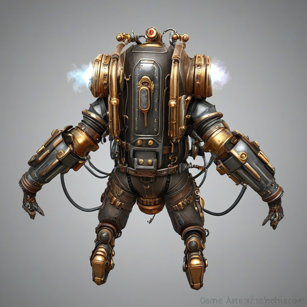 game asset style steampunk jetpack, on a plain white background, even lighting