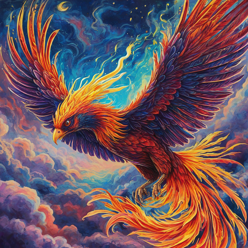 Vivid Phoenix in the sky, colorful drawing