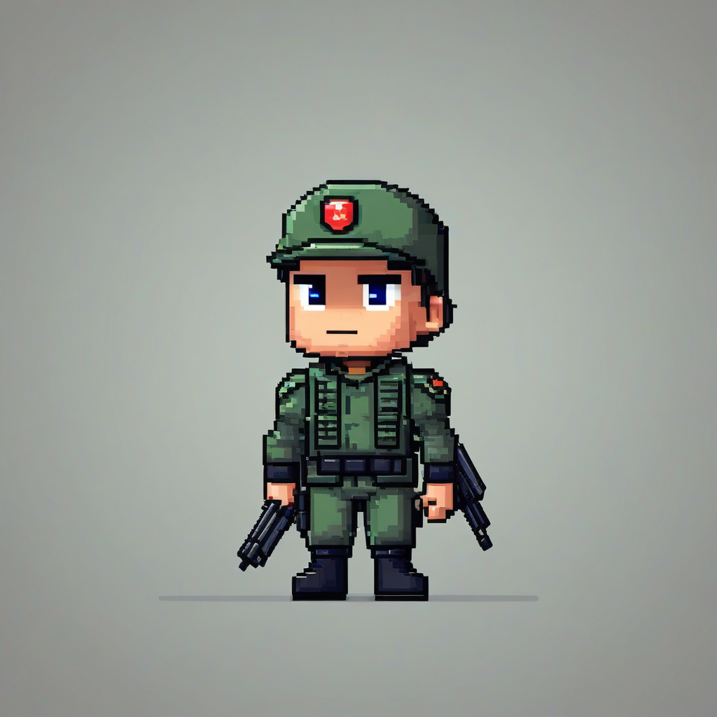chibi pixel art style soldier, on a plain white background, even lighting