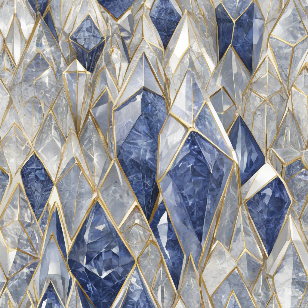 A large, intricately detailed crystal formation in indigo color, with sharp, geometric facets, set against a plain white background, in a wide shot, with the entire formation visible, rendered in a Renaissance style, with soft, golden lighting and subtle shadows, on a plain white background, even lighting 