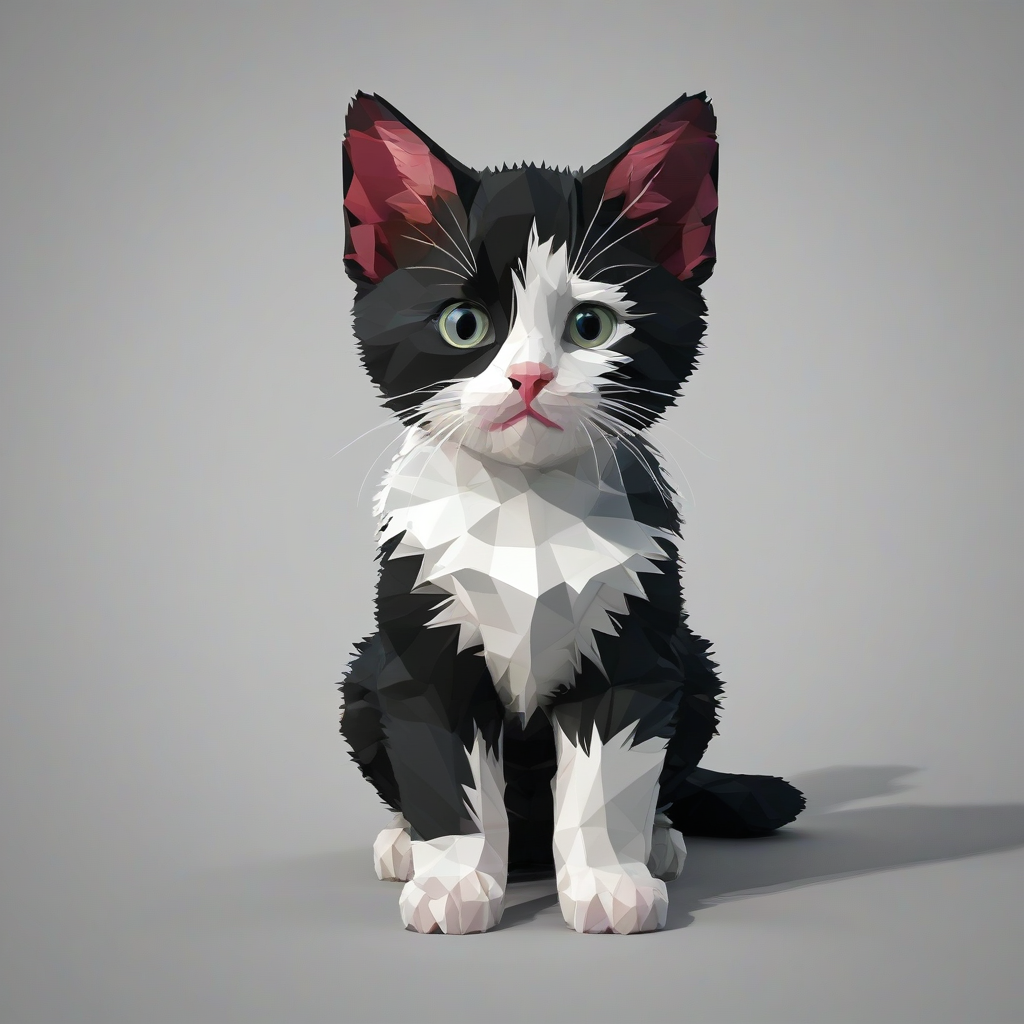 Low poly art of a black and white kitten