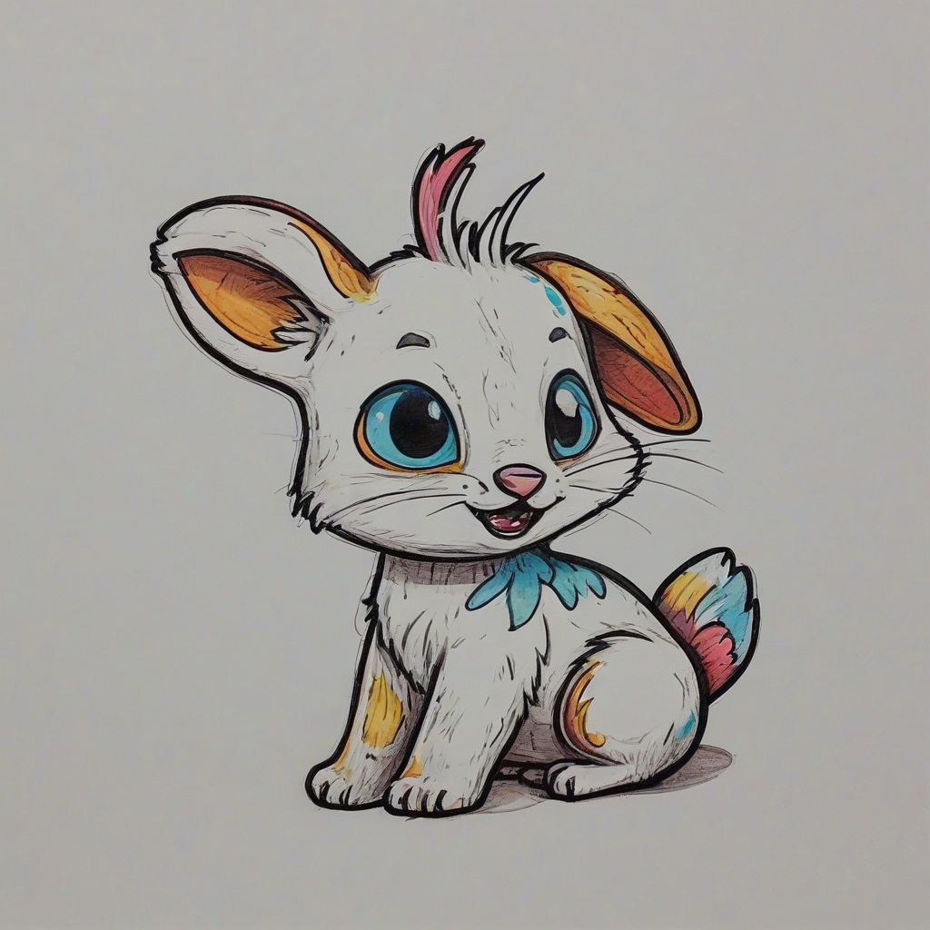 a hand-drawn cartoon, single cute storybook animal, on a plain white background, with colorful outlines, no background, on a plain white background, even lighting