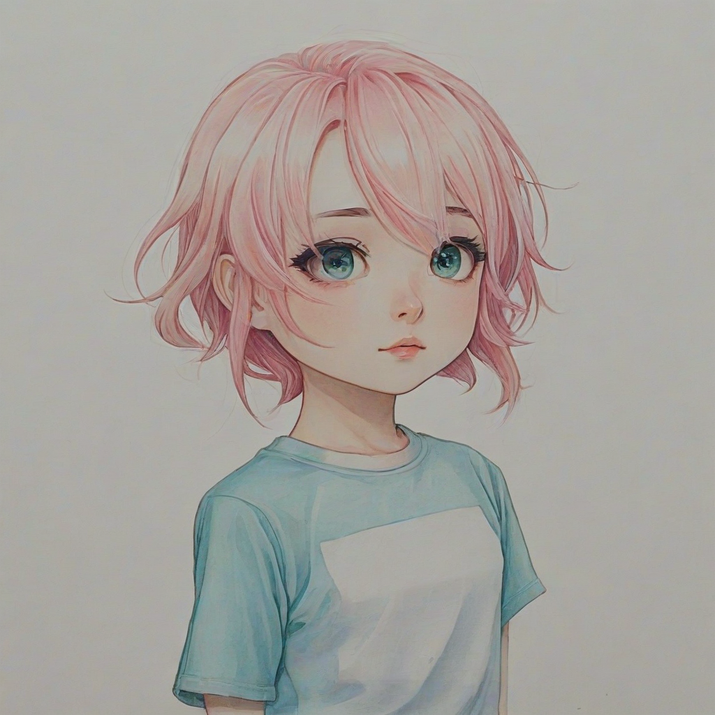 chibi anime girl with pastel colored hair, on a plain white background, even lighting